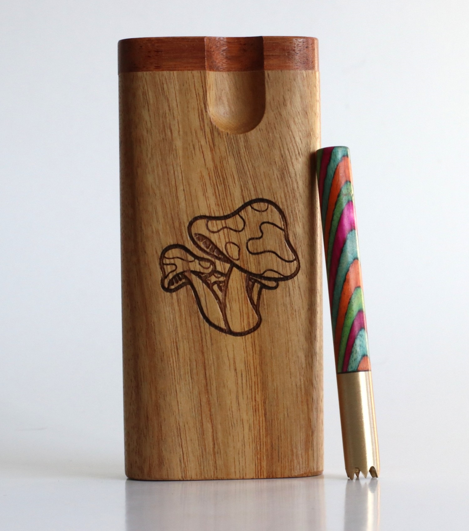4" Mahogany Swivel Lid Dugouts & One Hitter Pipe-Mushroom Etched Stash Box