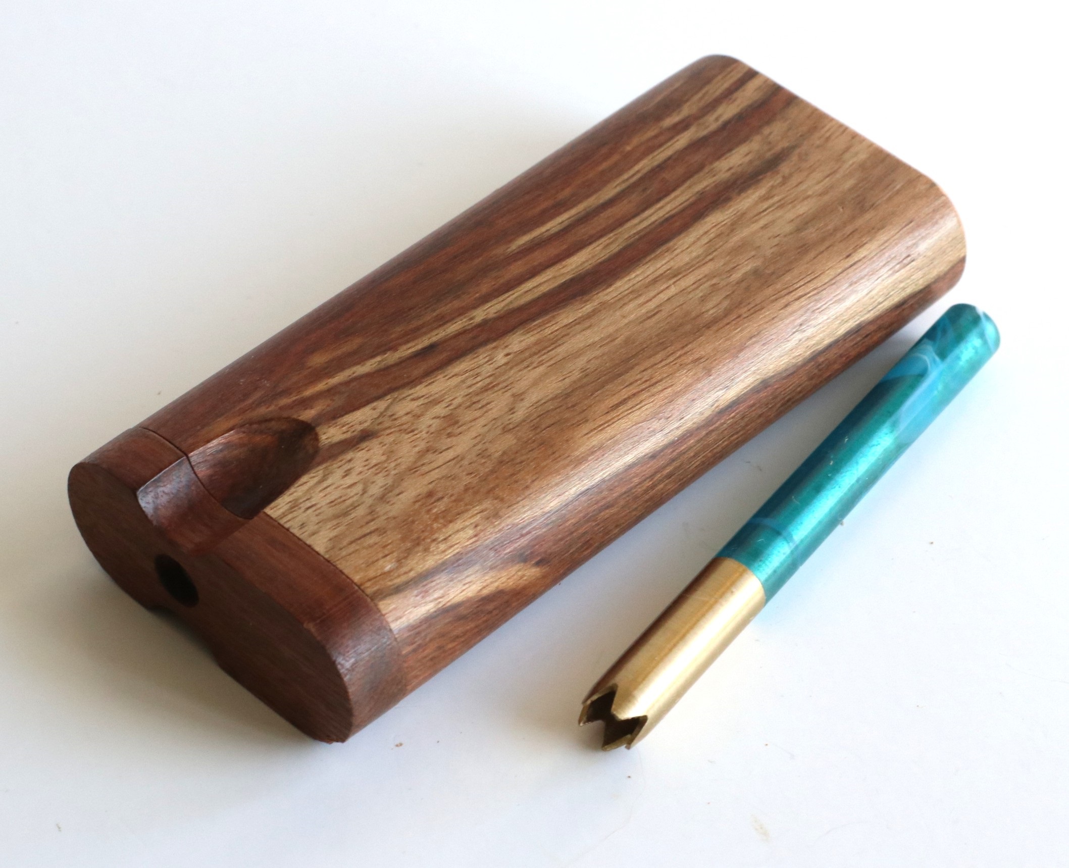 Caribbean Rosewood Swivel Lid Dugout & One Hitter-Classy Handcrafted American Stash Box