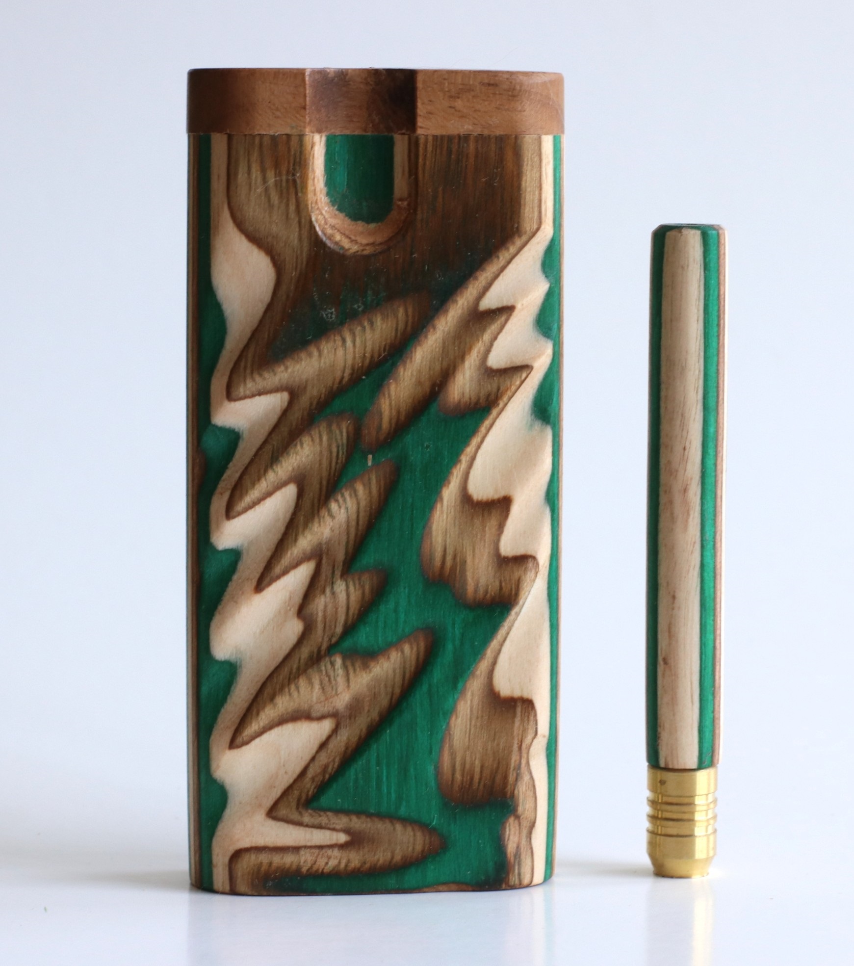 4" Swivel Lid Etched Rainbow Dugouts & Pipes-One of a Kind