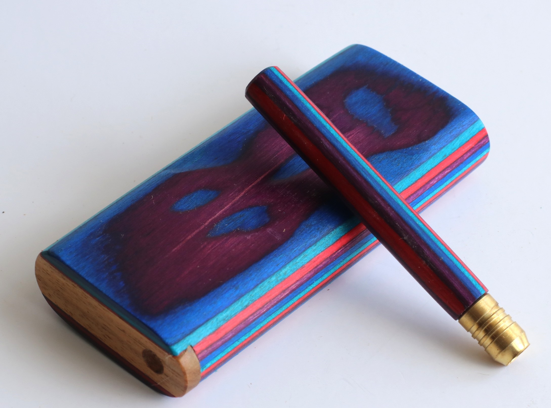 4" Blue Etched Slider Lid Dugout & One Hitter-One of a Kind American Made Dugouts