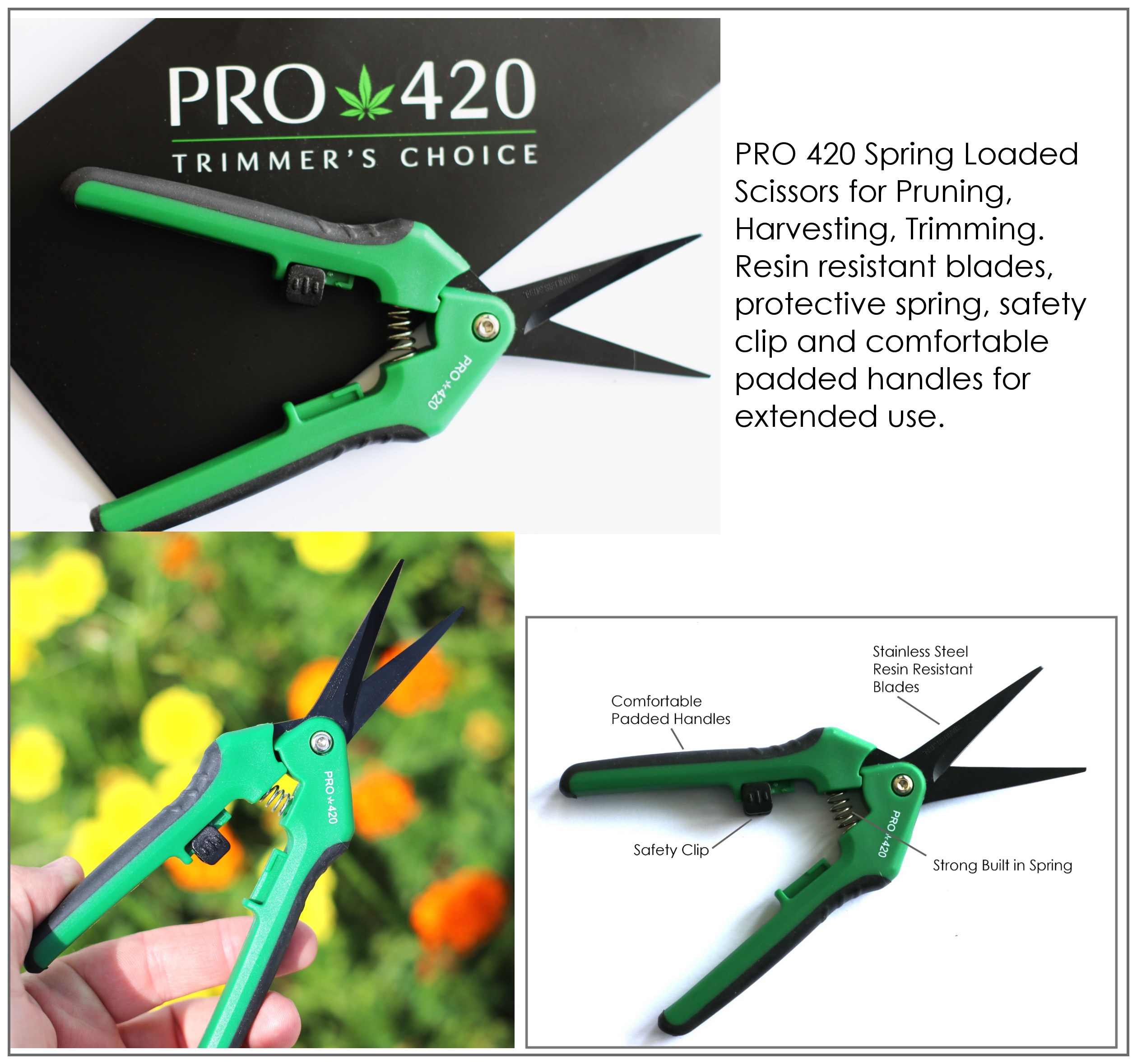 PRO 420 Scissors-2 Pack of Classic & Spring Loaded- Bud Trimming Scissors - Spring Loaded Scissors