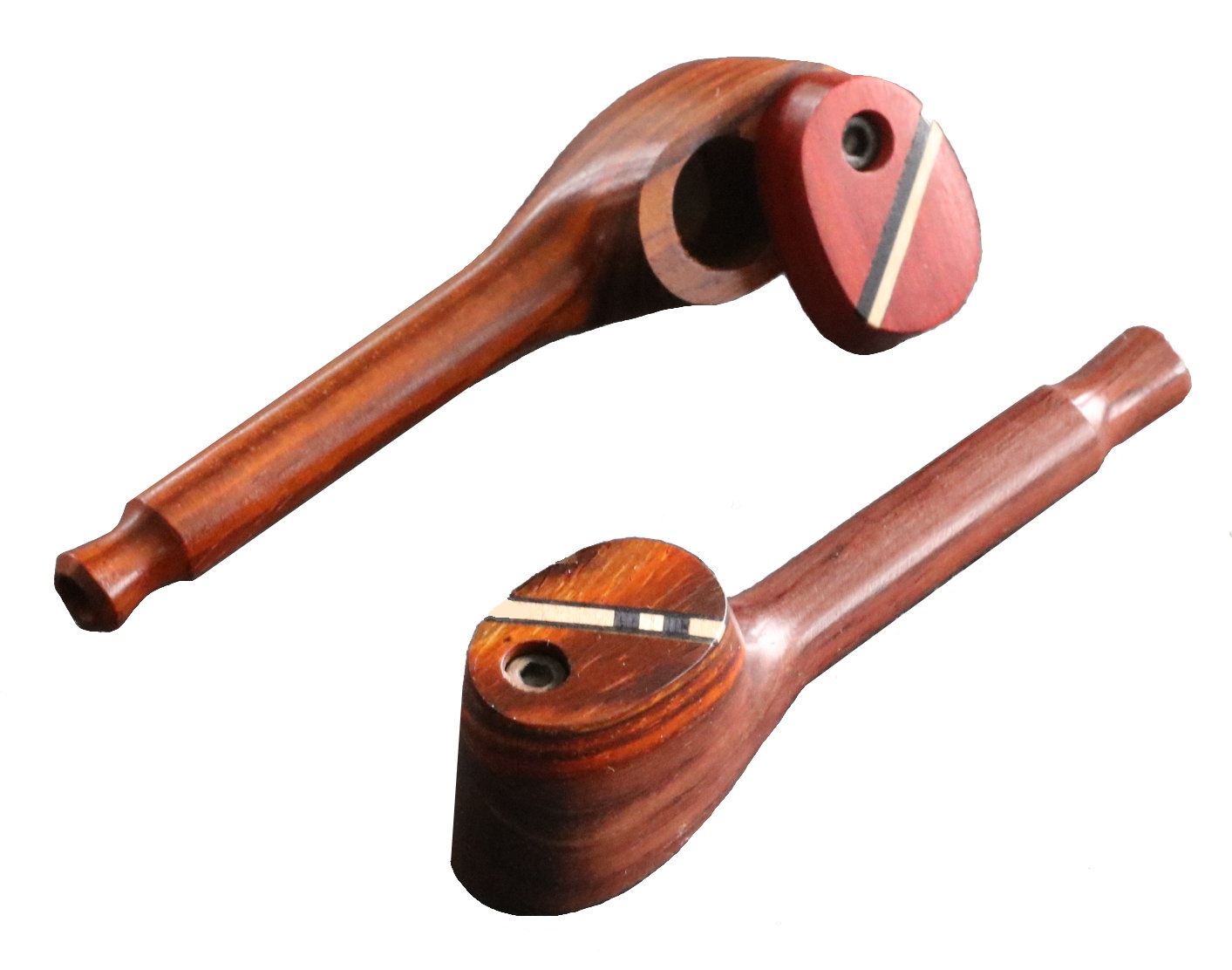 3.5" Exotic Wood Pipe- Z4 SWIVEL INLAY American Crafted Smoking Pipe - Professional Herb Grinder-3 Piece Metal-Blue