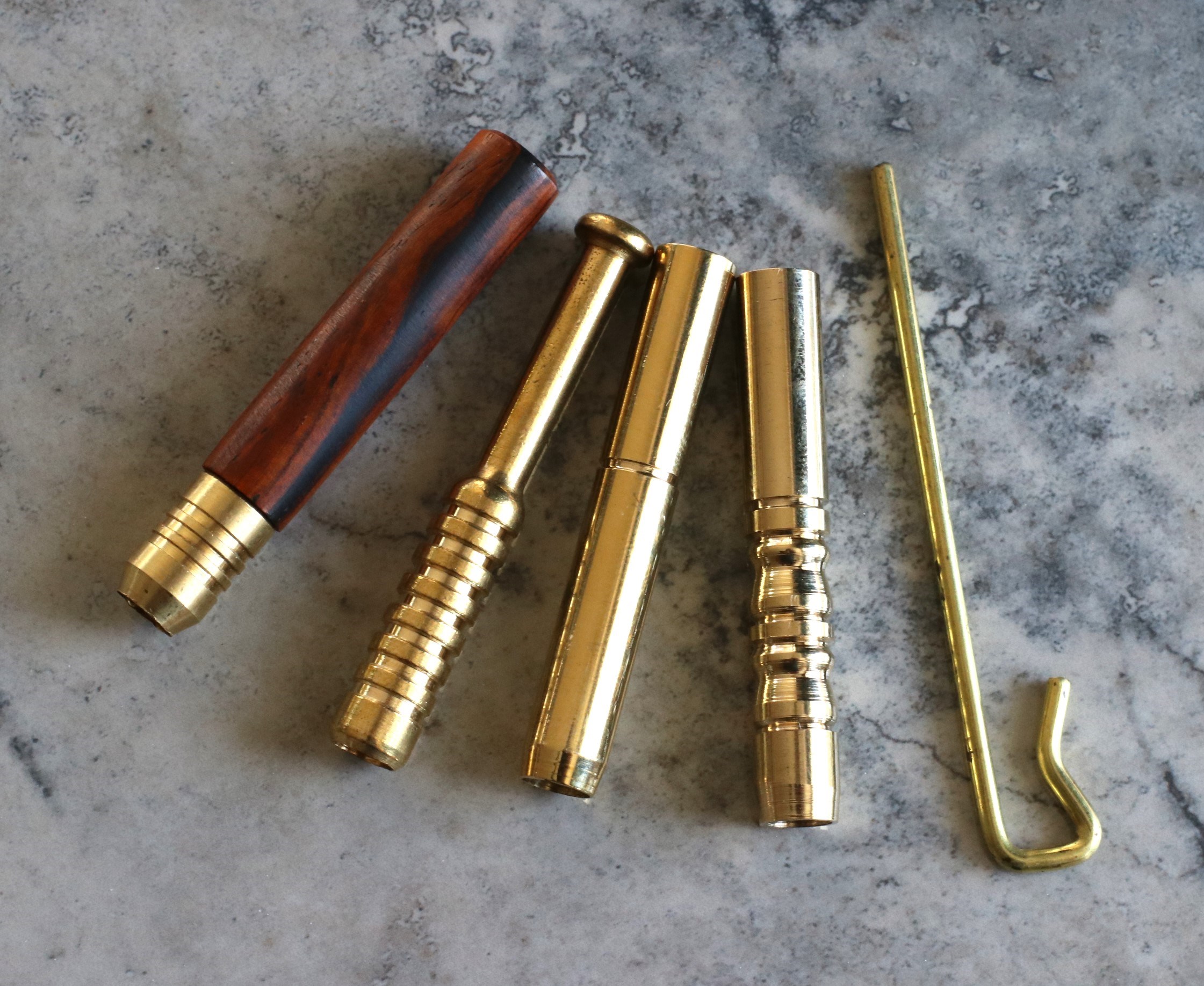 2" One Hitter Pipes- Brass & Exotic Wood Pipes for 3" Dugouts - Top Quality 2' Pipes