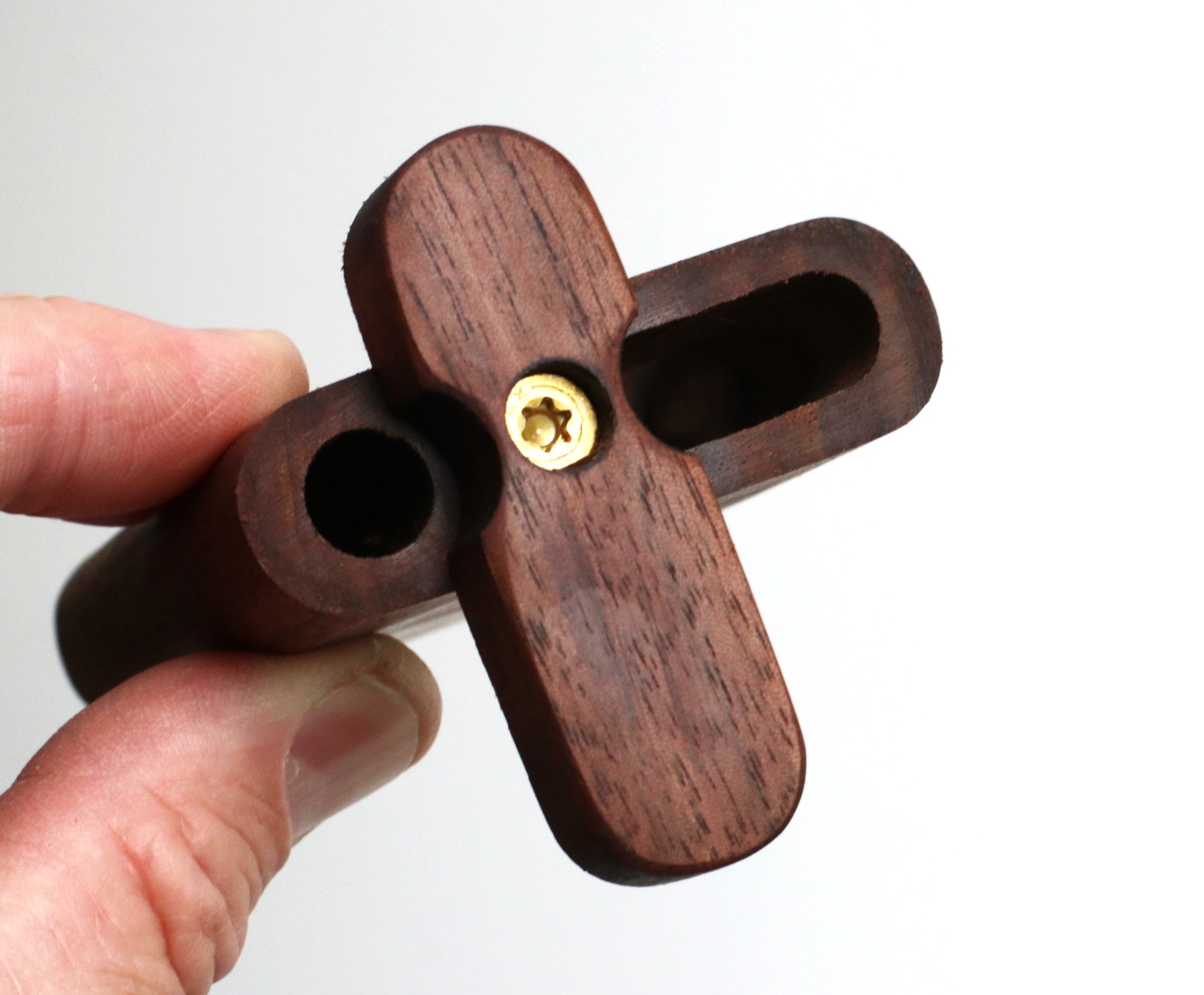 4" Black Walnut Dugout & Brass One Hitter-American Crafted Stash Box - 3rd Grain Walnut Dugout
