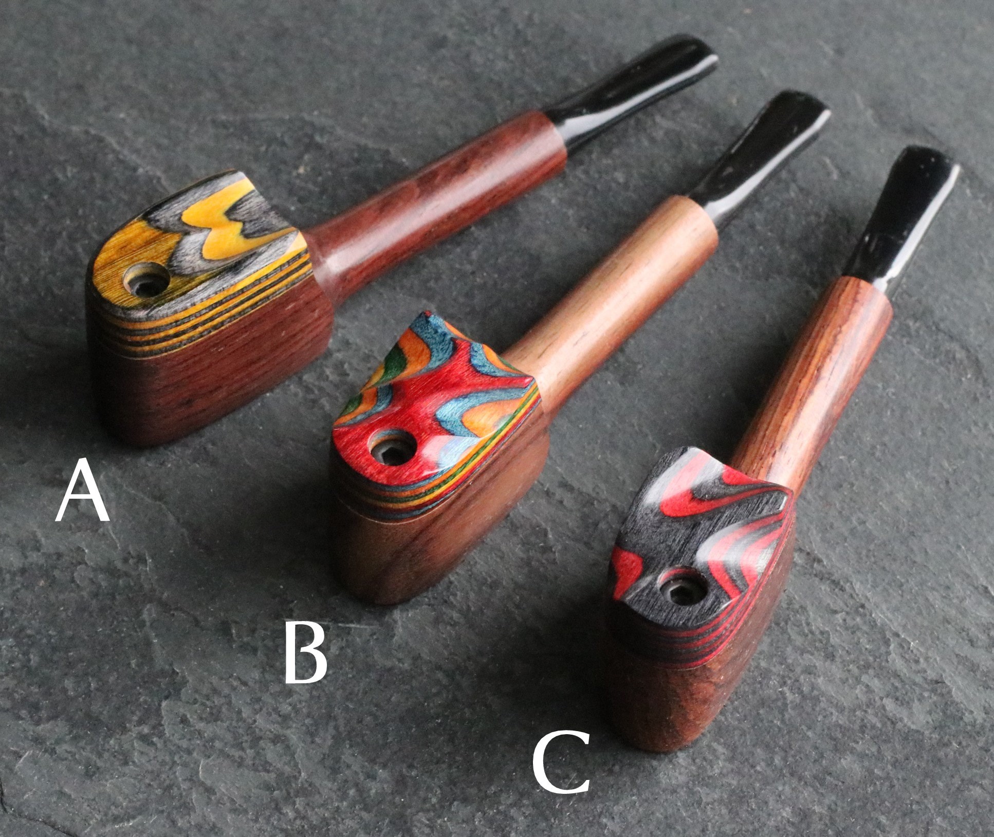 4" Swivel Lid Wood Pipe-DC1 COLOR ETCH LID-Handcrafted American Smoking Pipe - Exotic Wood Pipe