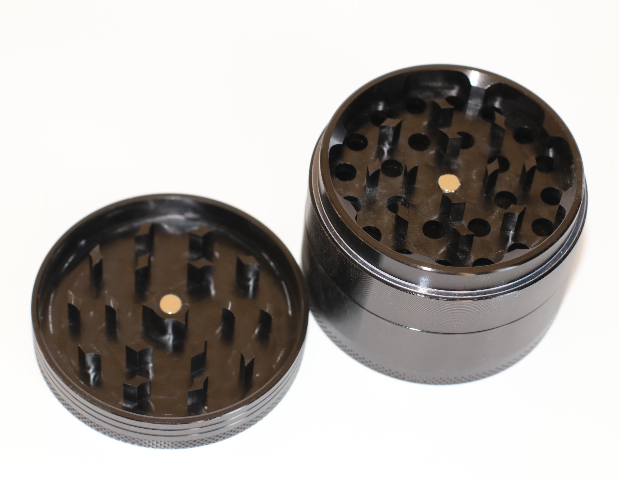 2.5" Black Professional Grade Dried Herb Grinder- 4pc-Magnetic Lid-Filter-Sharp Grinder for Dried Herbs - Glass Chillum