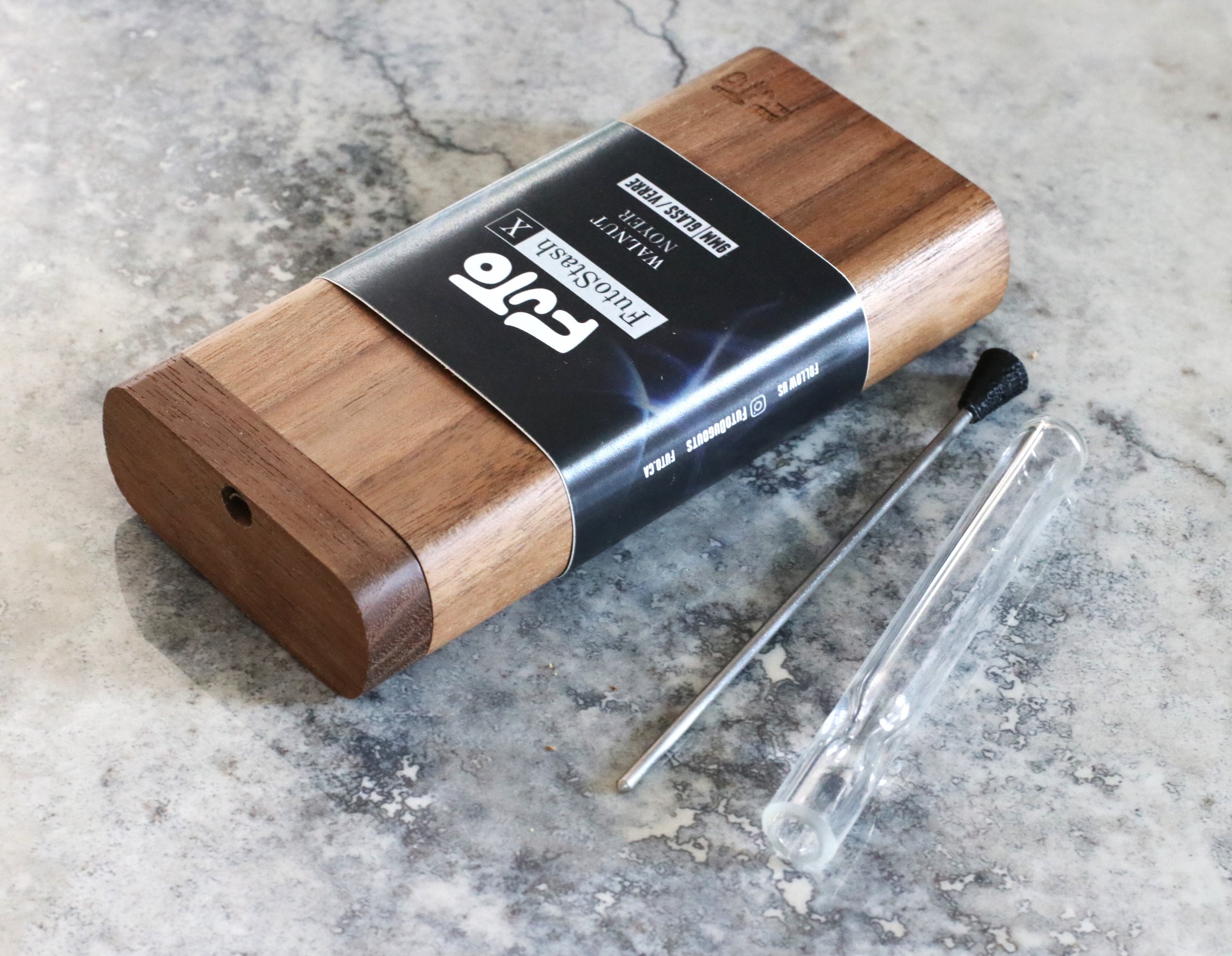 4" Walnut Wood Dugout- by Futo- Premium Stash Box with One Hitter & Stash Cleaner - Futo Walnut Dugout