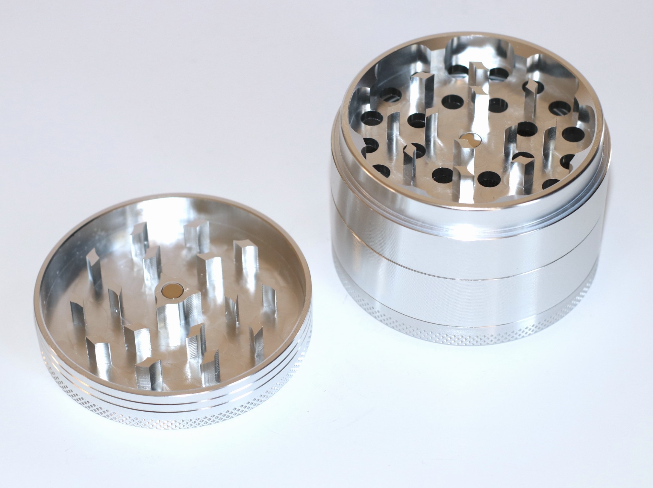 2.5" Silver Professional Grade Dried Herb Grinder- 4pc-Magnetic Lid-Filter-Sharp Grinder for Dried Herbs - Marijuana Grinder
