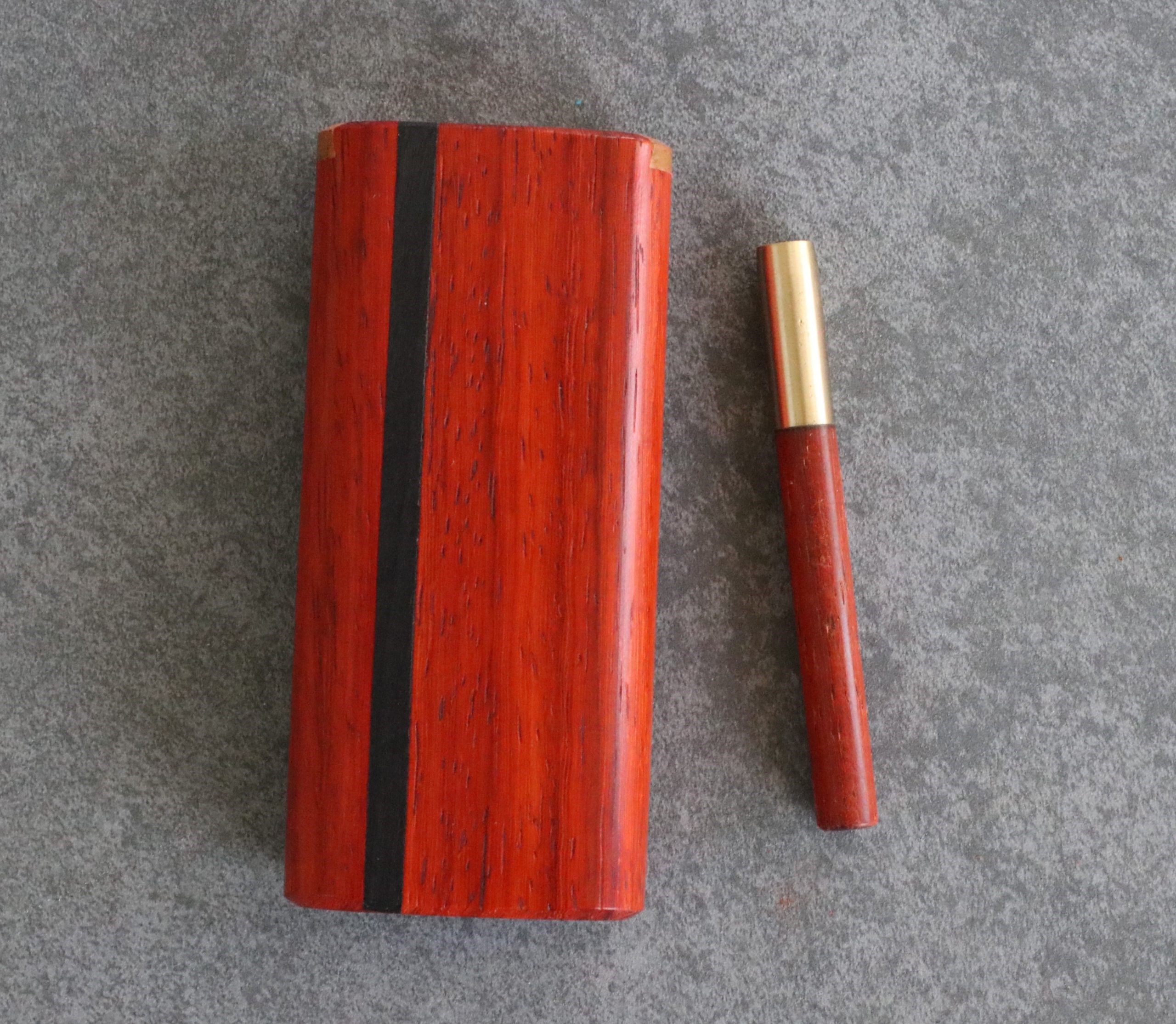 Vermillion 4" Dugout w/ Ebony inlay & One Hitter Pipe- Pure Class-American Handcrafted Stash Box - Vermillion Dugout