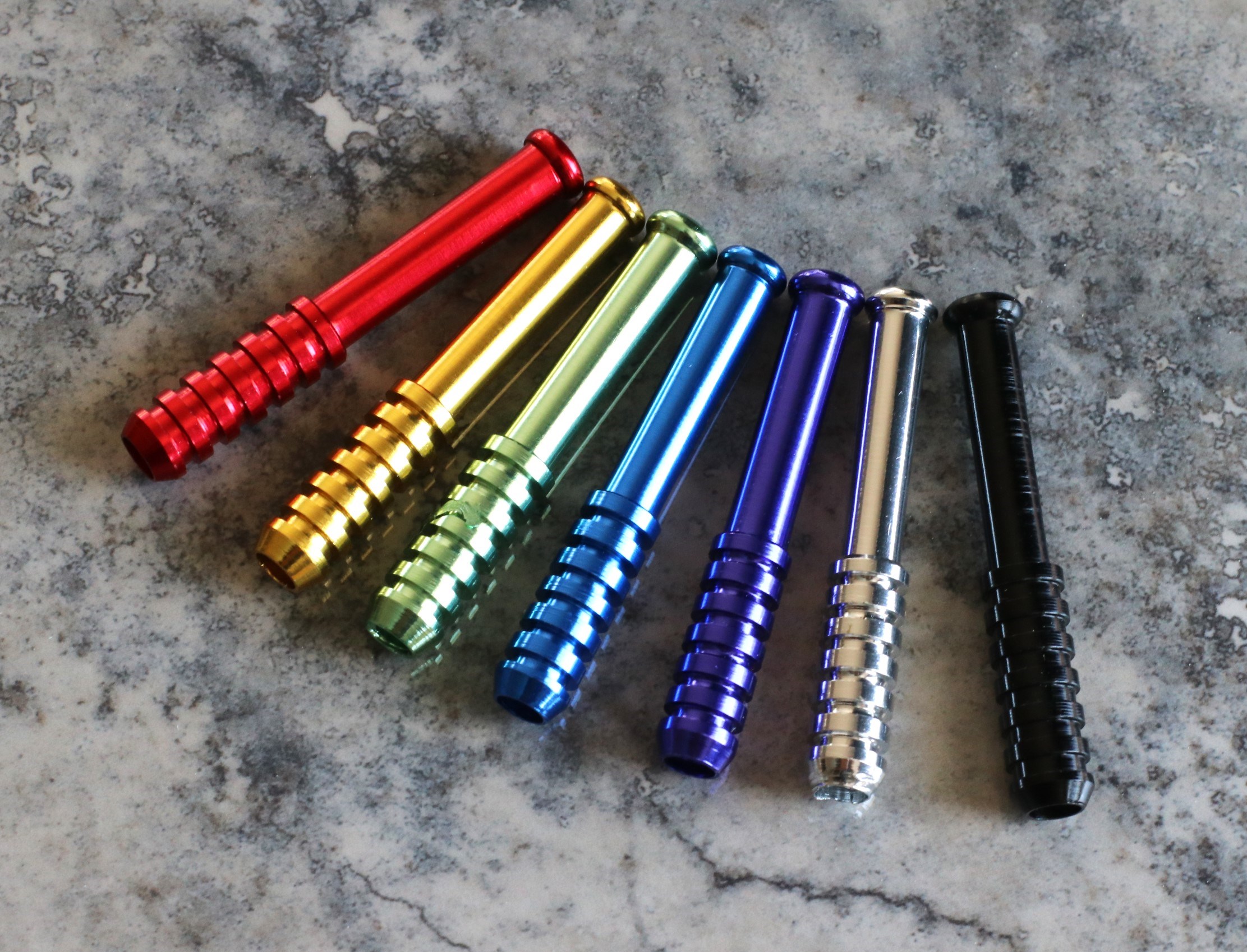 2" Color Ribbed Bats-Metal Smoking Pipe - Ribbed Metal Pipe