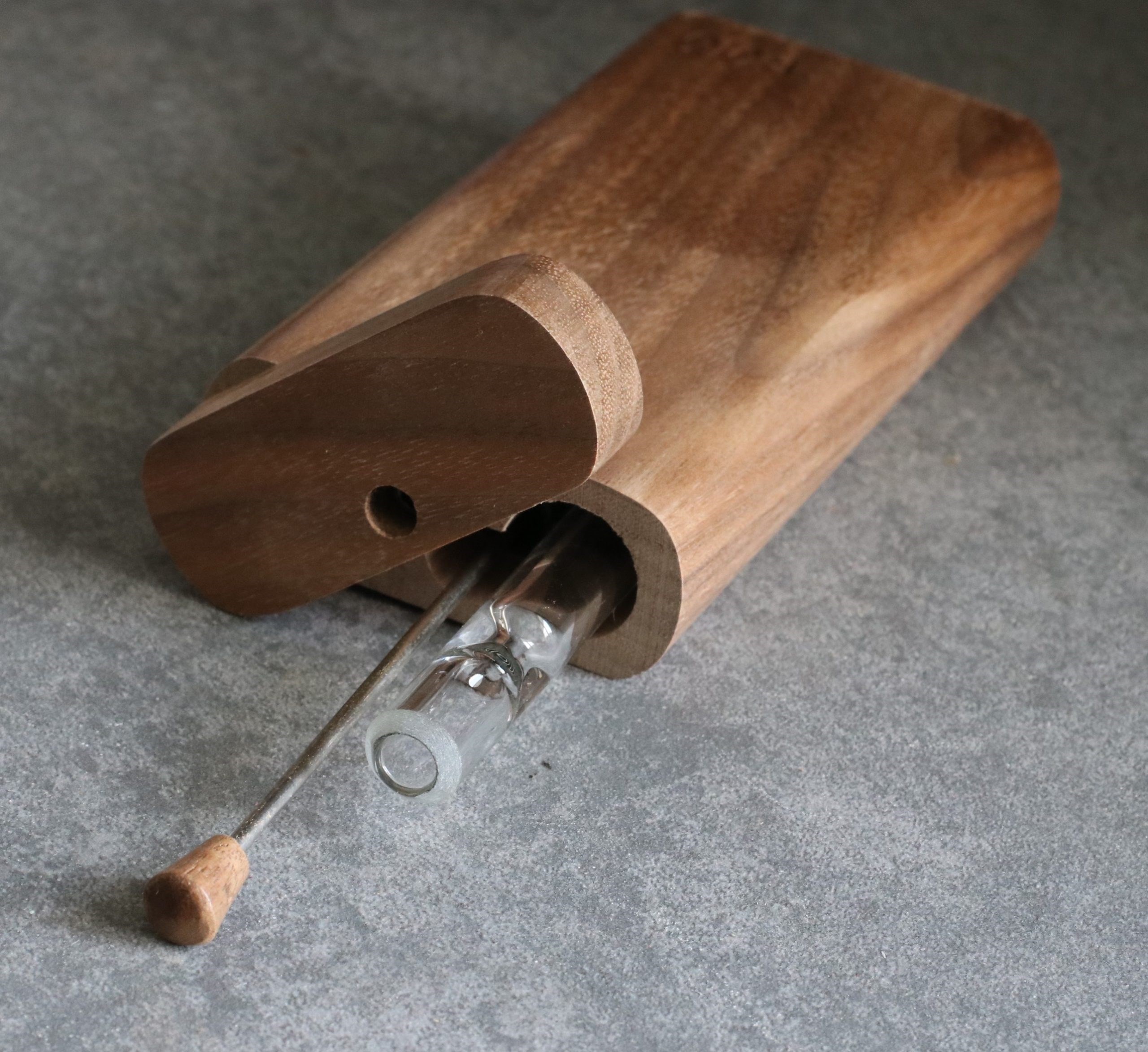 4" Walnut Wood Dugout- by Futo- Premium Stash Box with One Hitter & Stash Cleaner