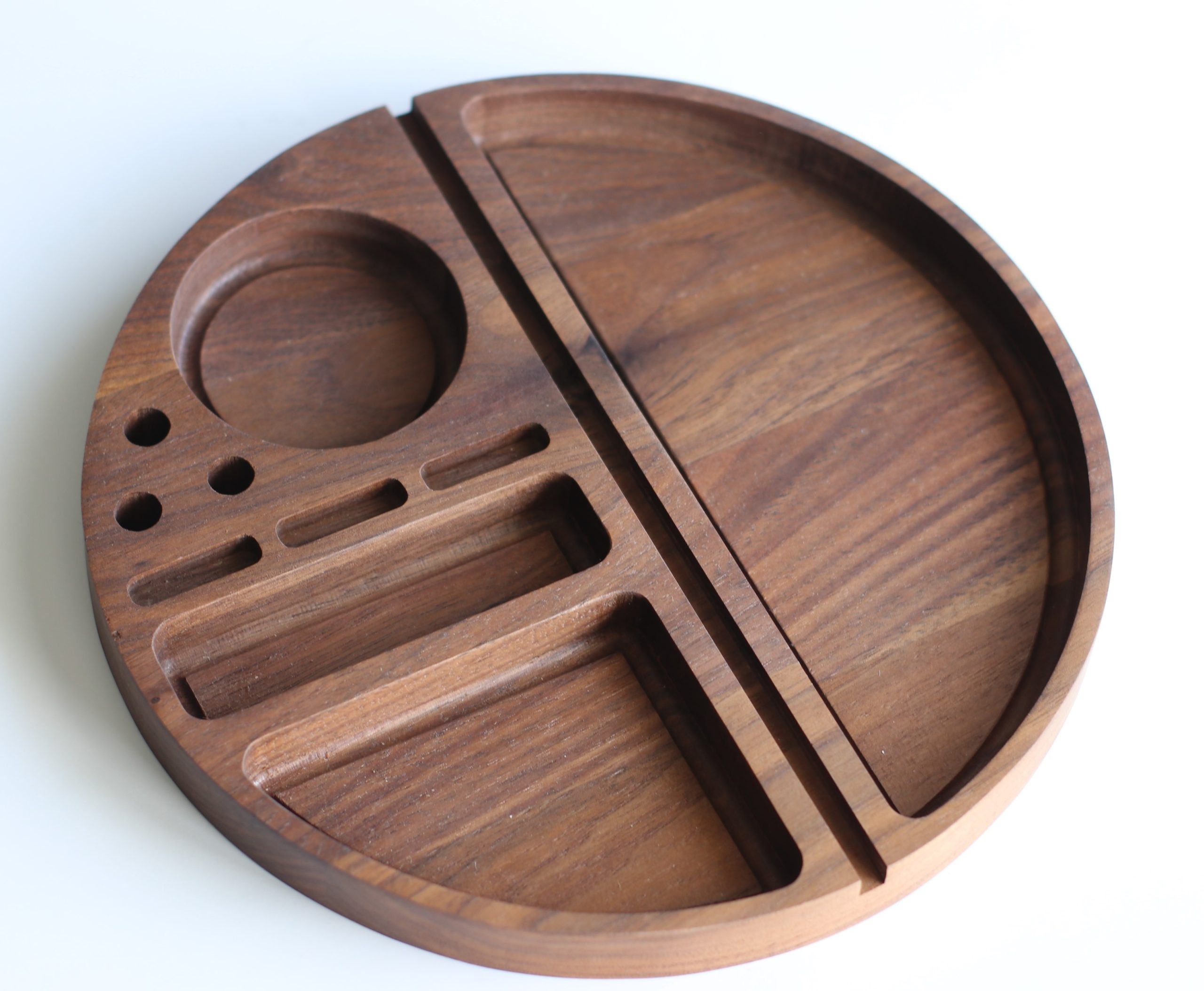 Handcrafted Walnut Rolling Tray- 9" Circular Smoker's Tray