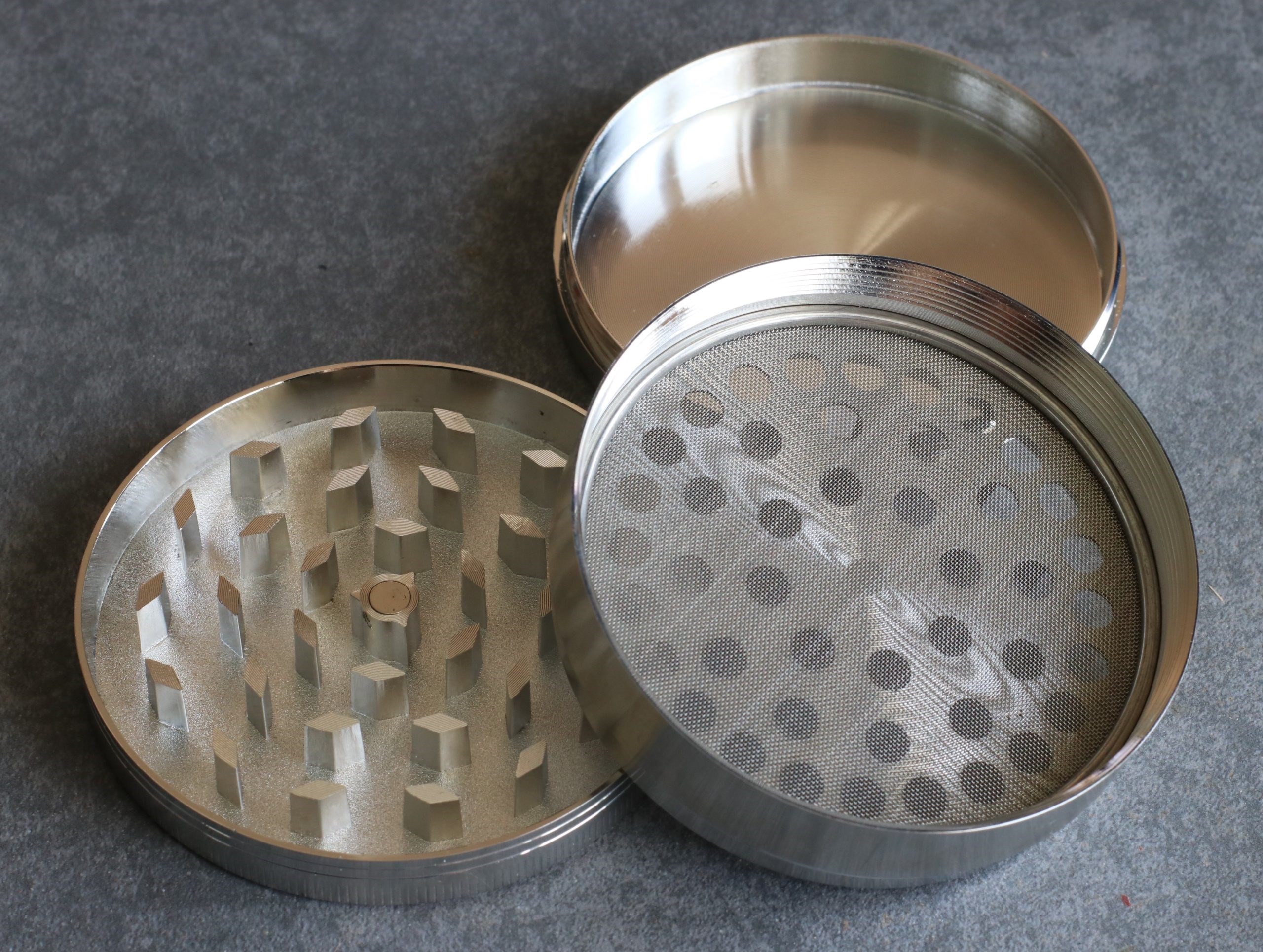 3" Professional Grade Herb Grinder- 3pc magnetic lid with screen- Top Quality-Silver - Professional Herb Grinder-3 Piece Metal-Silver