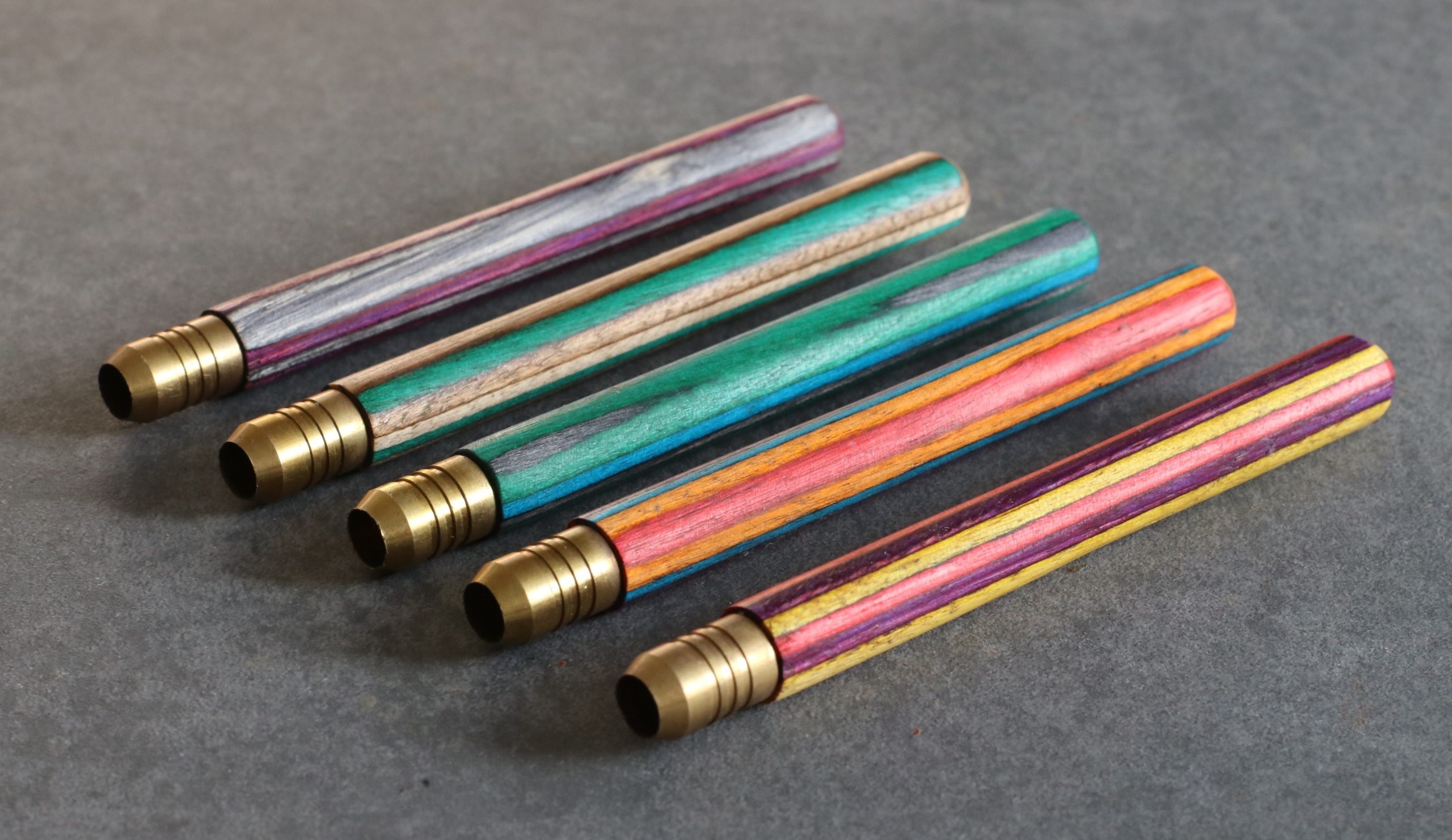 4" Rainbow Wood One Hitter Pipes- Crafted Hardwood pipe with Brass Bowl - 4' Rainbow Wood & Brass Pipes
