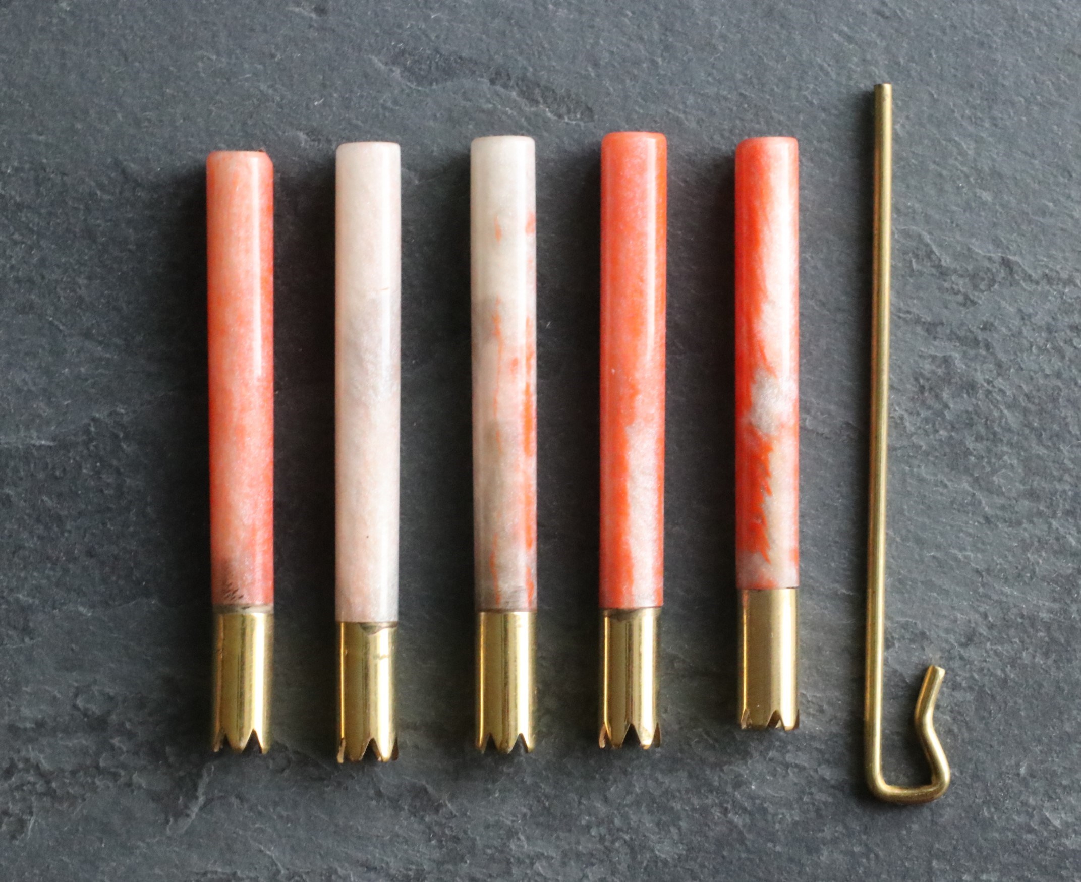 Set of 5 x 3" Pink Resin Brass Bats-Designed for 4" dugouts-Poker included-Grinder Tip