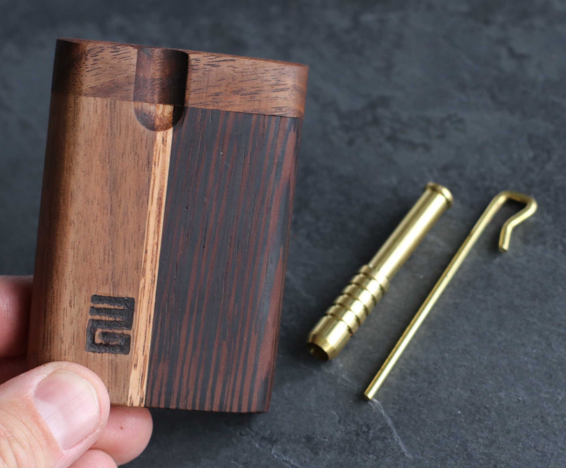 3rd Grain Swivel Lid Dugouts & One hitter pipes-American Crafted Stash Box-Walnut/Wenge Mix - 3rd Grain Dugouts