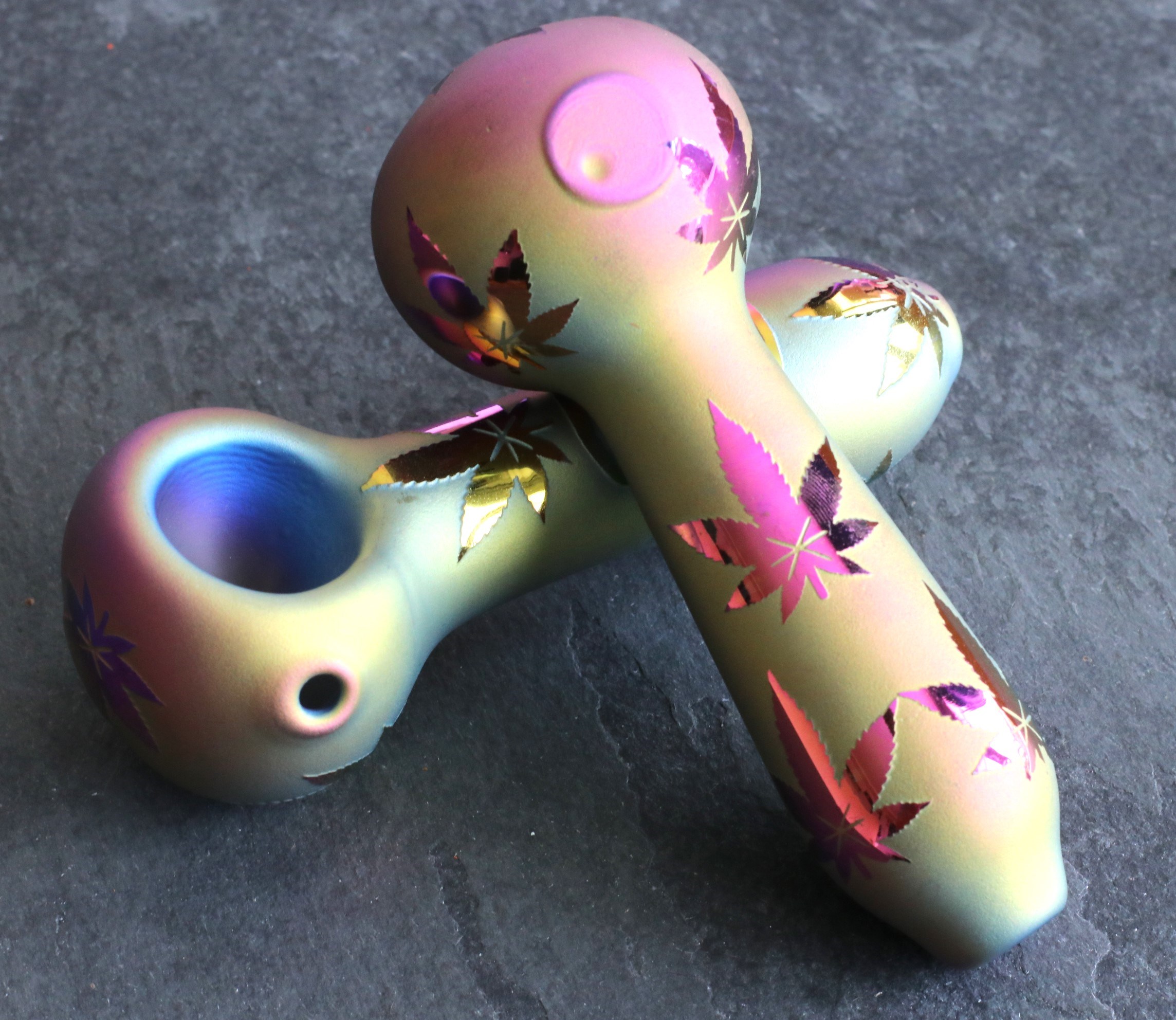 4" Glass Spoon Pipe w/colorful ceramic coating-Rainbow Skull - Glass Spoon Pipes