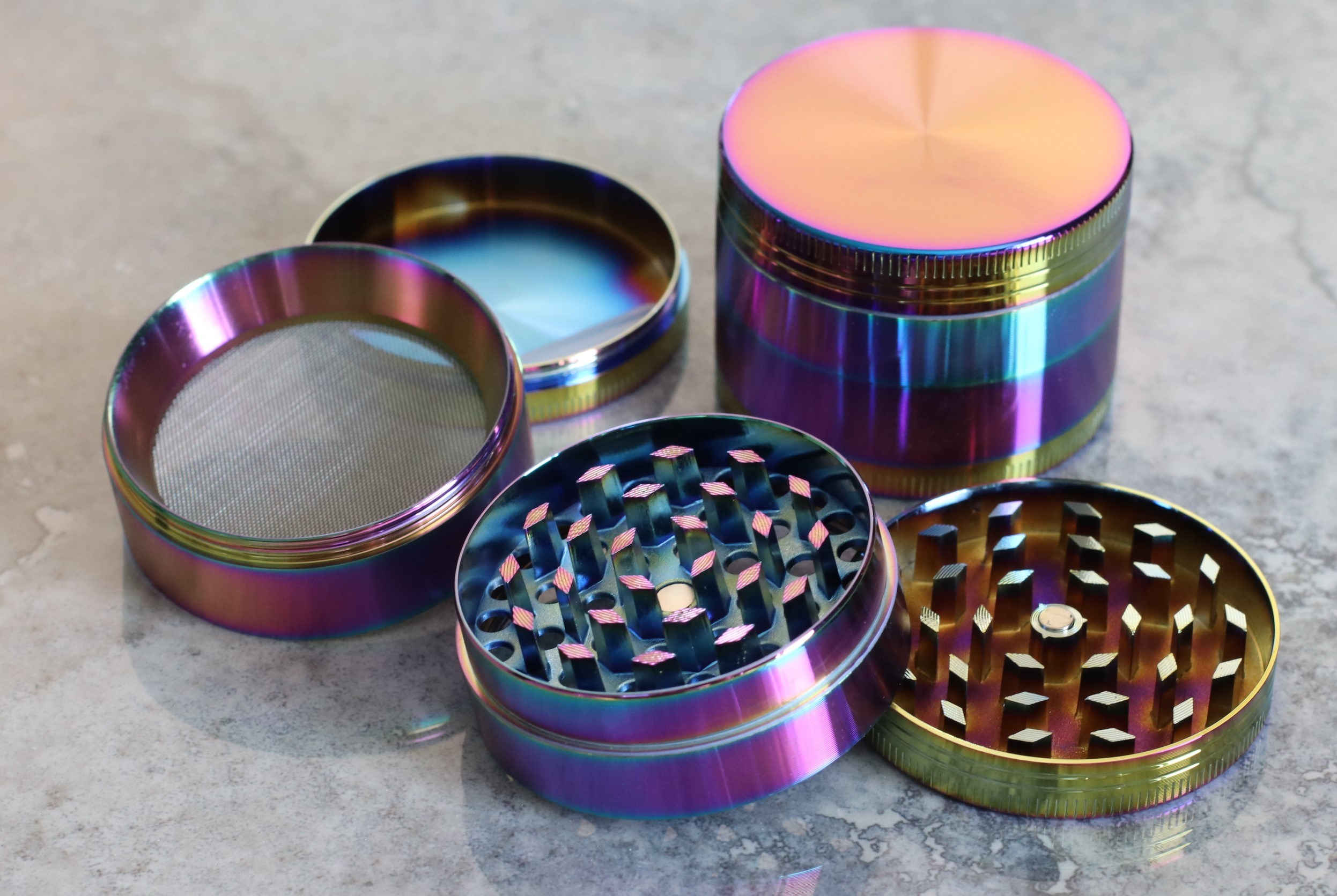 2" Rainbow Herb Grinder- 4 Part Metal Grinder for Dried Herbs - IMG_6225