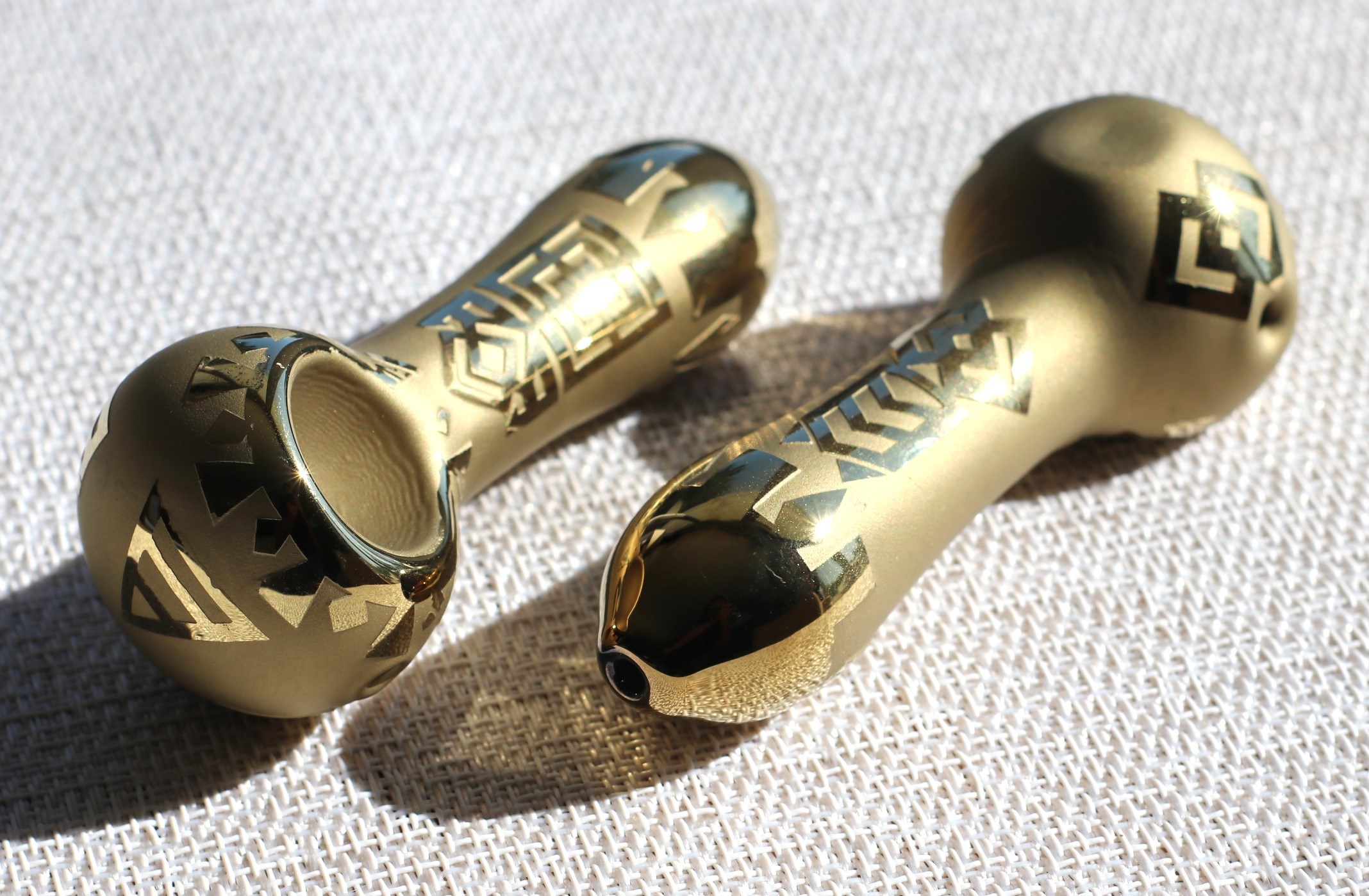 4" Glass Spoon Pipe w/colorful ceramic coating-Gold Aztec - 4' Glass Spoon Pipe