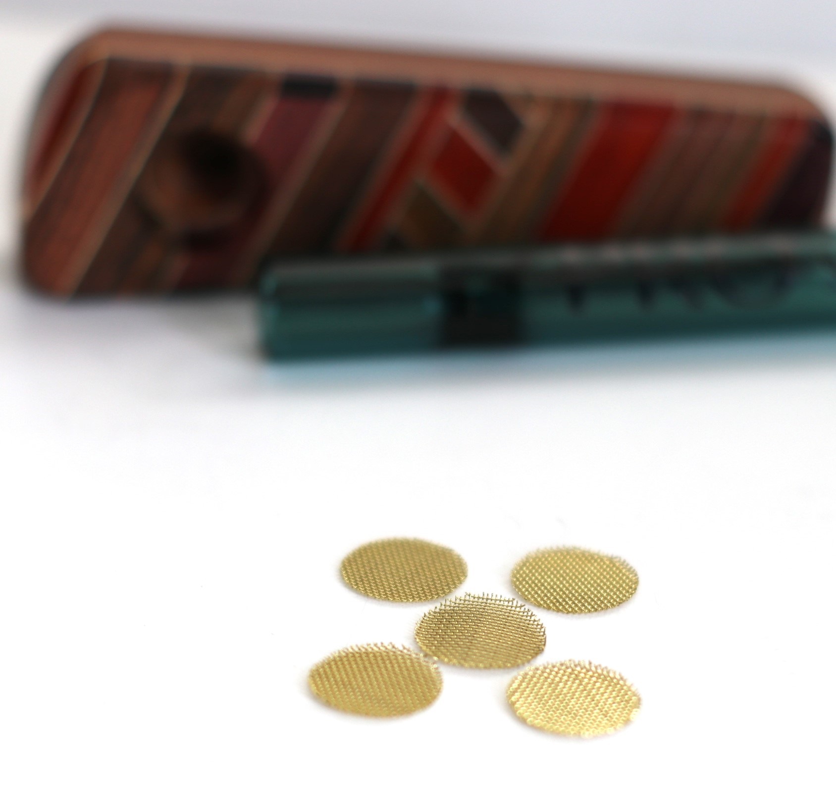 Brass Screens x 5- Brass Screens for One Hitter Pipes .50" diameter - Brass Screens .5'