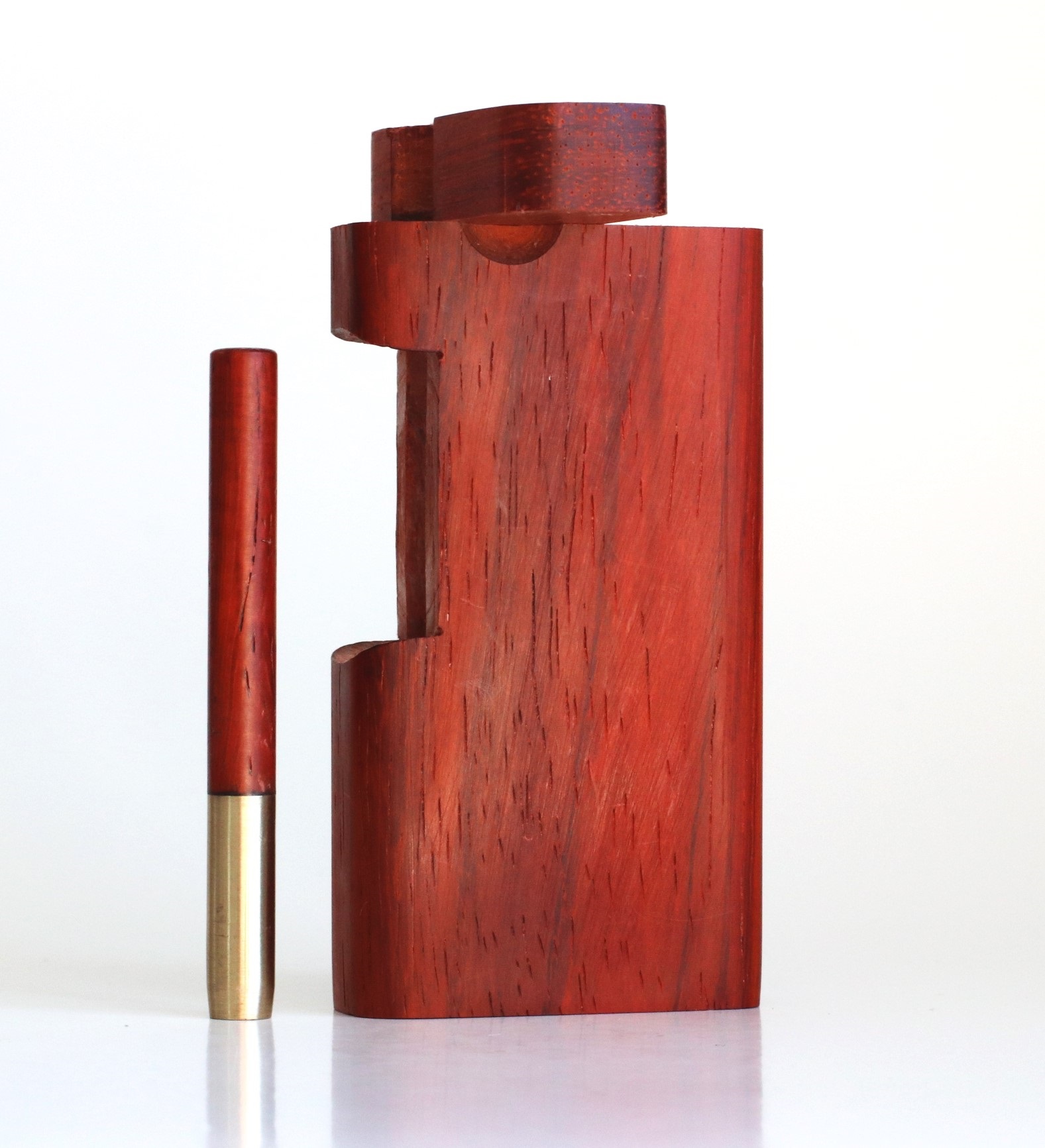 4" Padauk Square Cutaway Dugout & One Hitter Pipe-American Crafted Stash Box - Padauk Swivel Lid Dugout