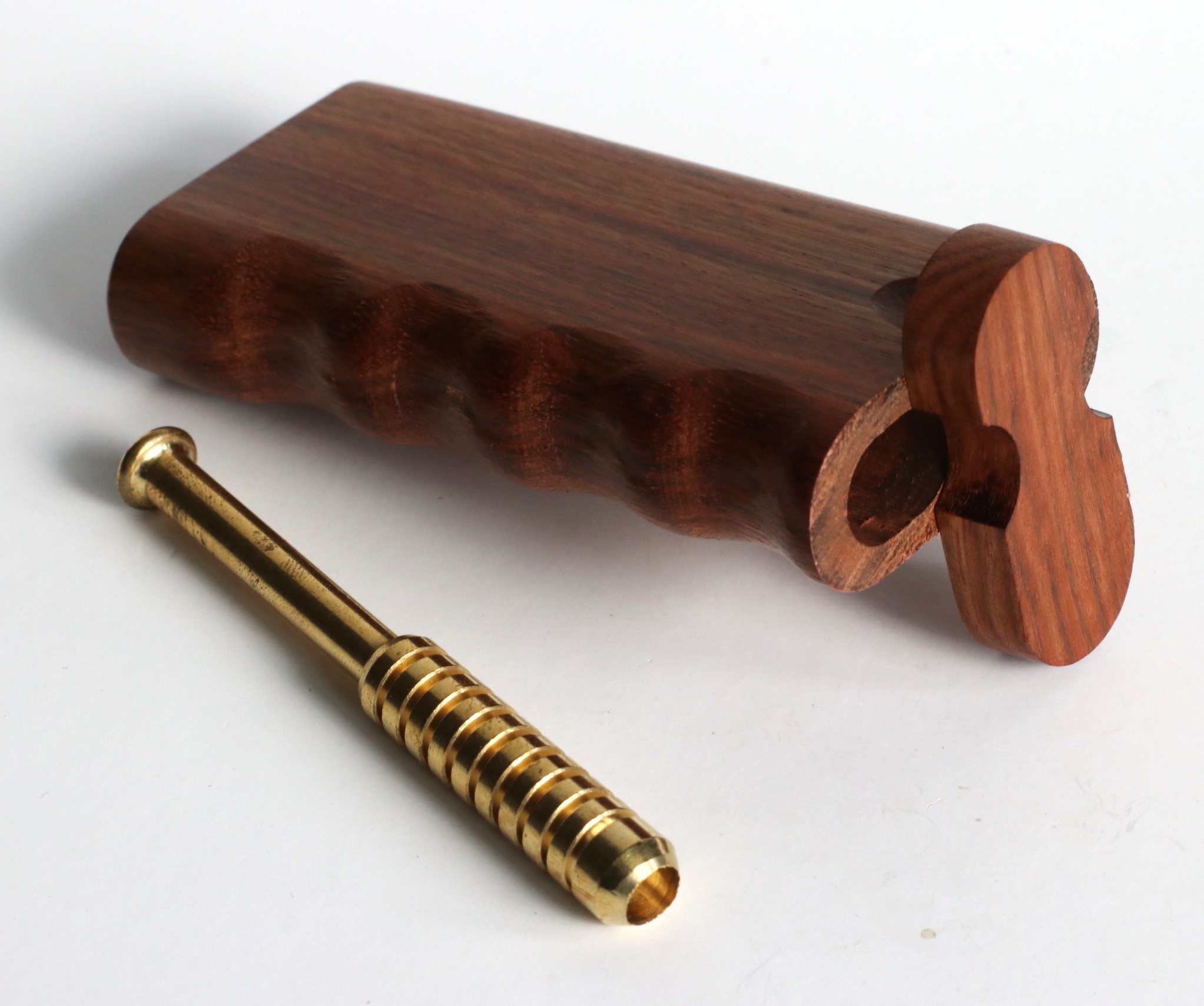 4" Brazilian Cherry Spring Lock Dugout & One hitter pipe-Handlebar Grip- American Handcrafted Stash Boxes - PRO 420 Scissors
