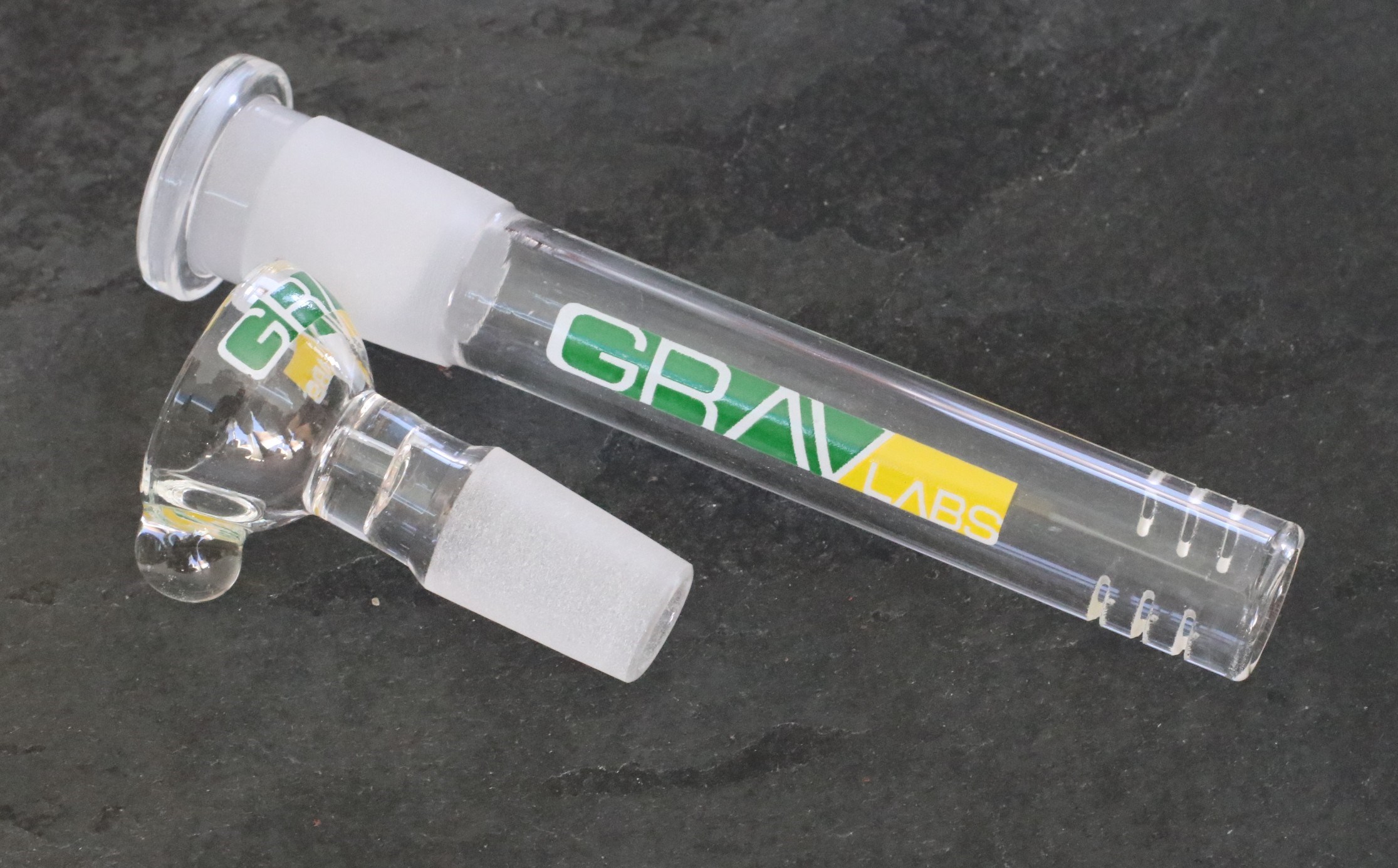 8" GRAV Glass Bong-Water Pipe-Downstem & Herb Slide-Green/Yellow - Cocobolo Swivel Lid Dugout