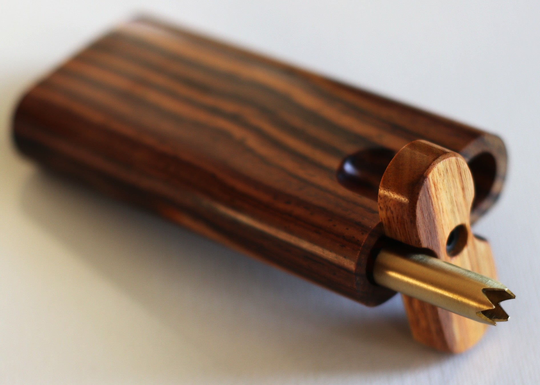 3" Brass Grinder Tip Pipe-Designed for 4" Dugouts-Rainbow Mango Wood Heat Cover - Brass Grinder Tip Pipe