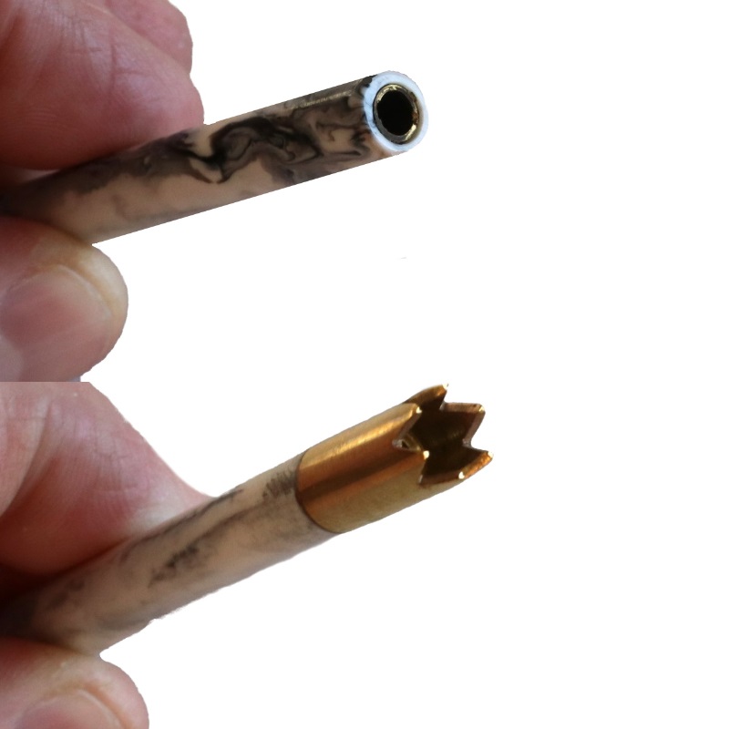 3"Brass Grinder Tip Pipe-Designed for 4" Dugouts-White Resin Wood Heat Cover - Brass Grinder Tip Pipe
