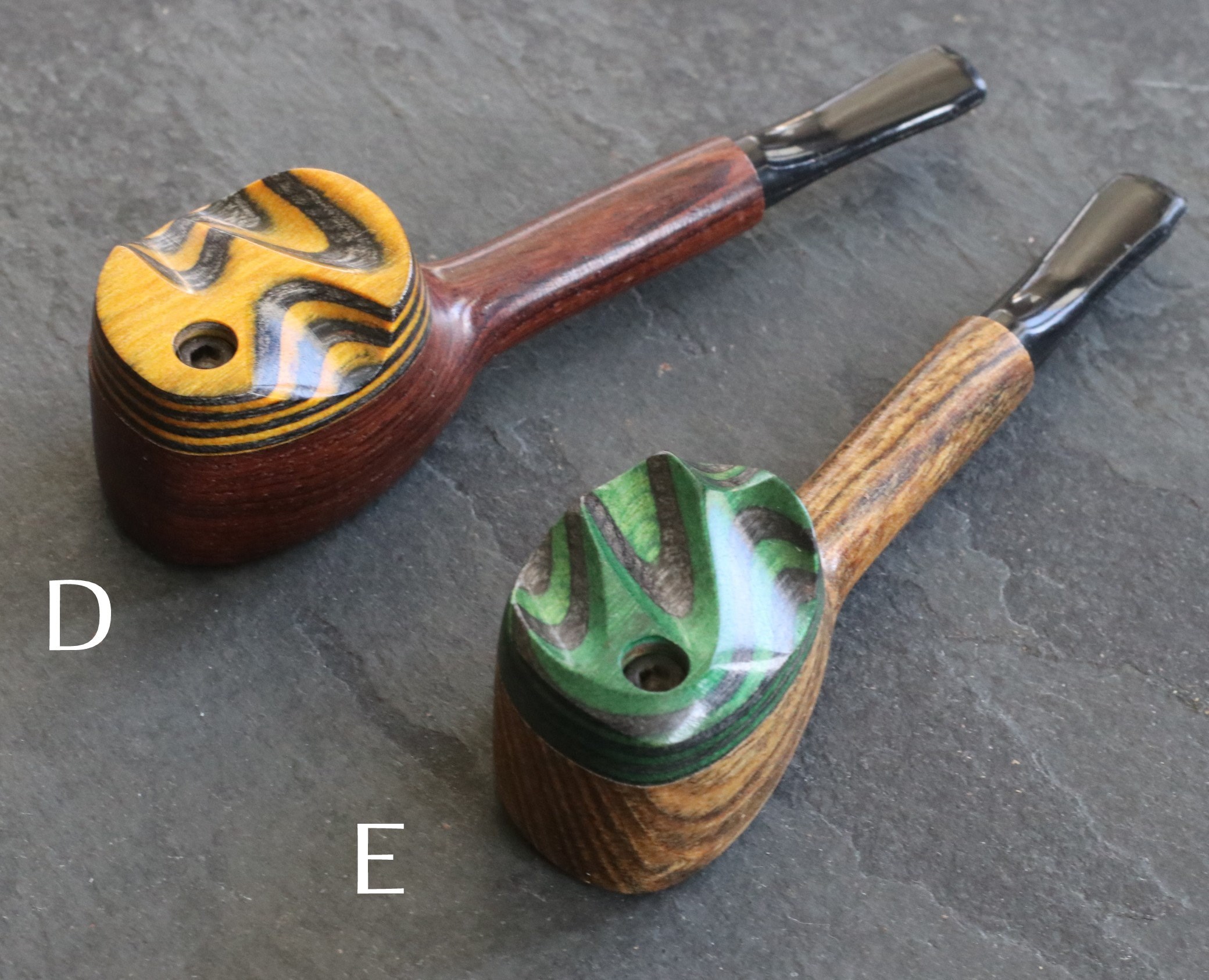 4" Swivel Lid Wood Pipe-DC2 COLOR ETCH LID-Handcrafted American Smoking Pipe - Exotic Wood Swivel Lid Pipes