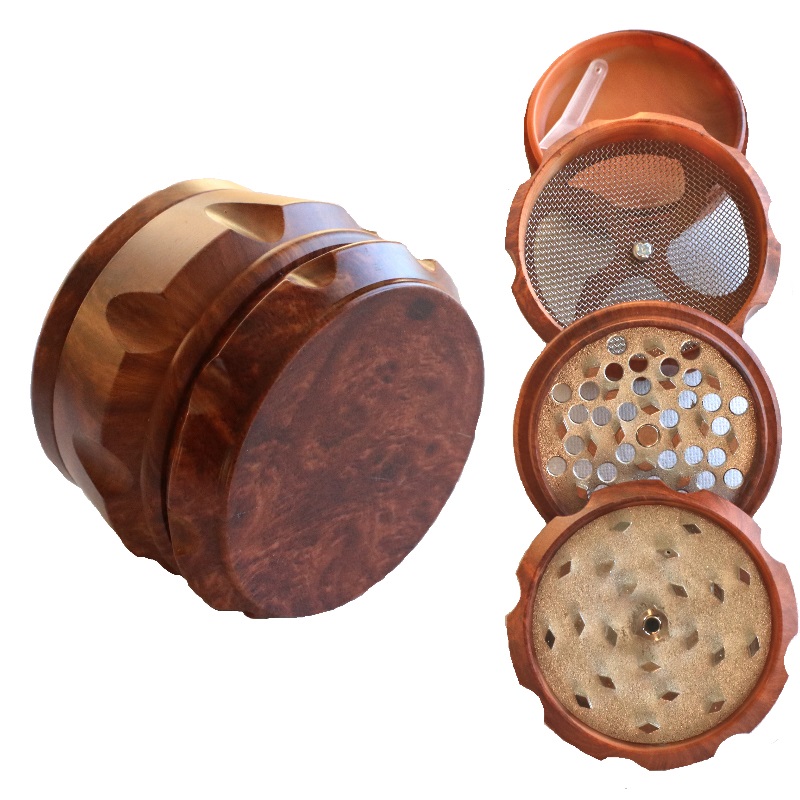 Herb Grinder & Exotic Wood Pipe-Perfect Gift for Smoker's - 4 Piece Herb Grinder