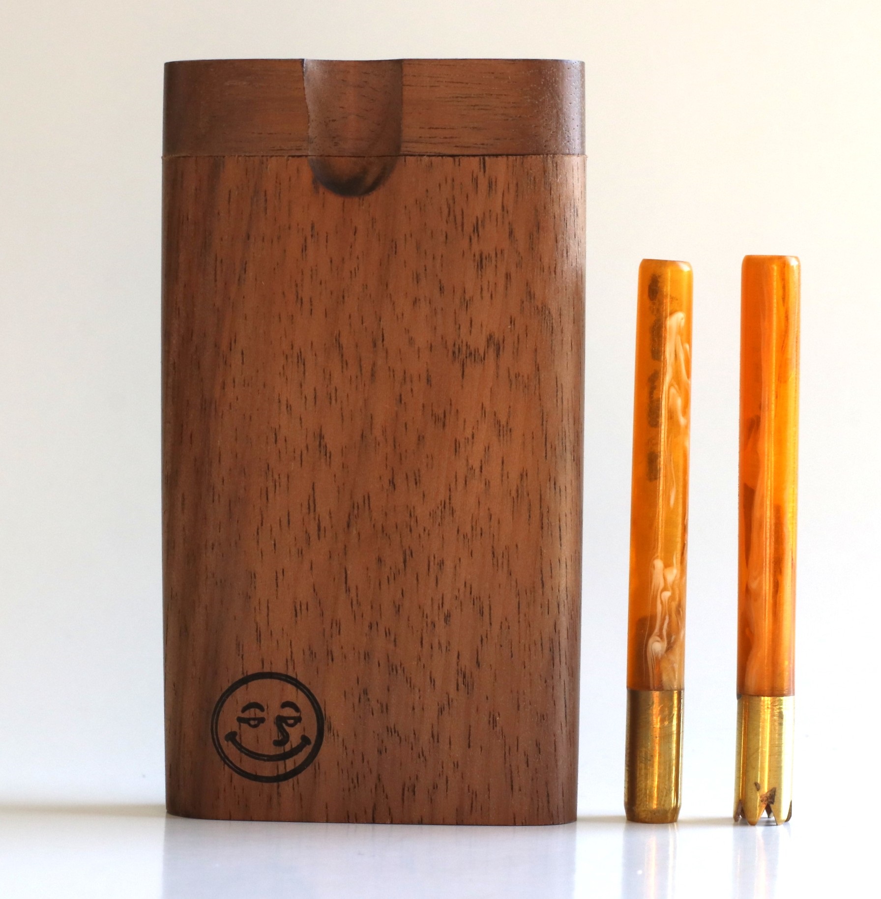 4" Walnut Double Hitter Dugout & Glass Pipe-American Crafted Dugout - Walnut Swivel Lid Dugout-Two Pipe Double Hitter