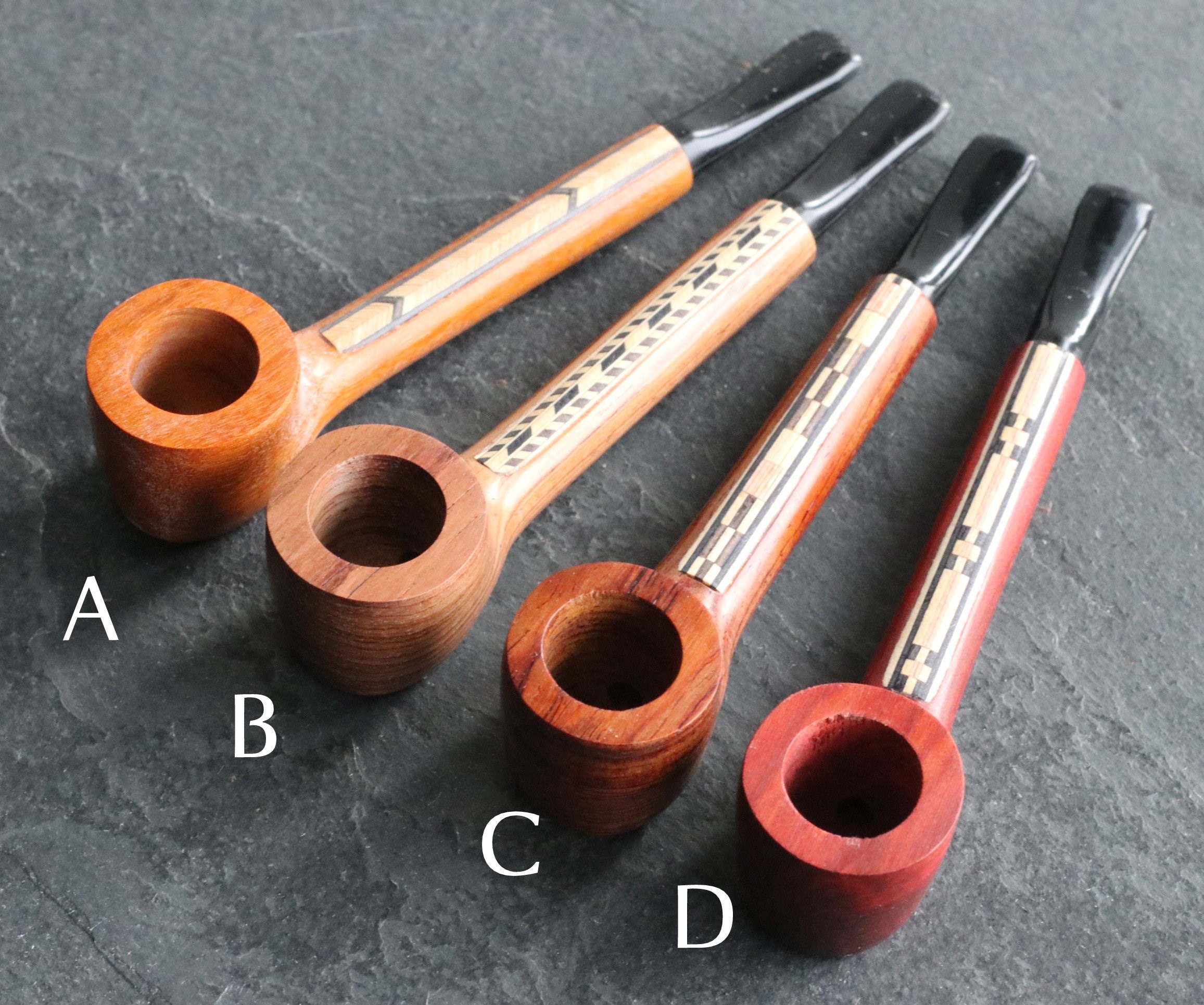 4.5" Wood Pipe- L55 THE WARRIOR- Exotic Wood with Inlayed Stem- Perfect Smoker's Gift