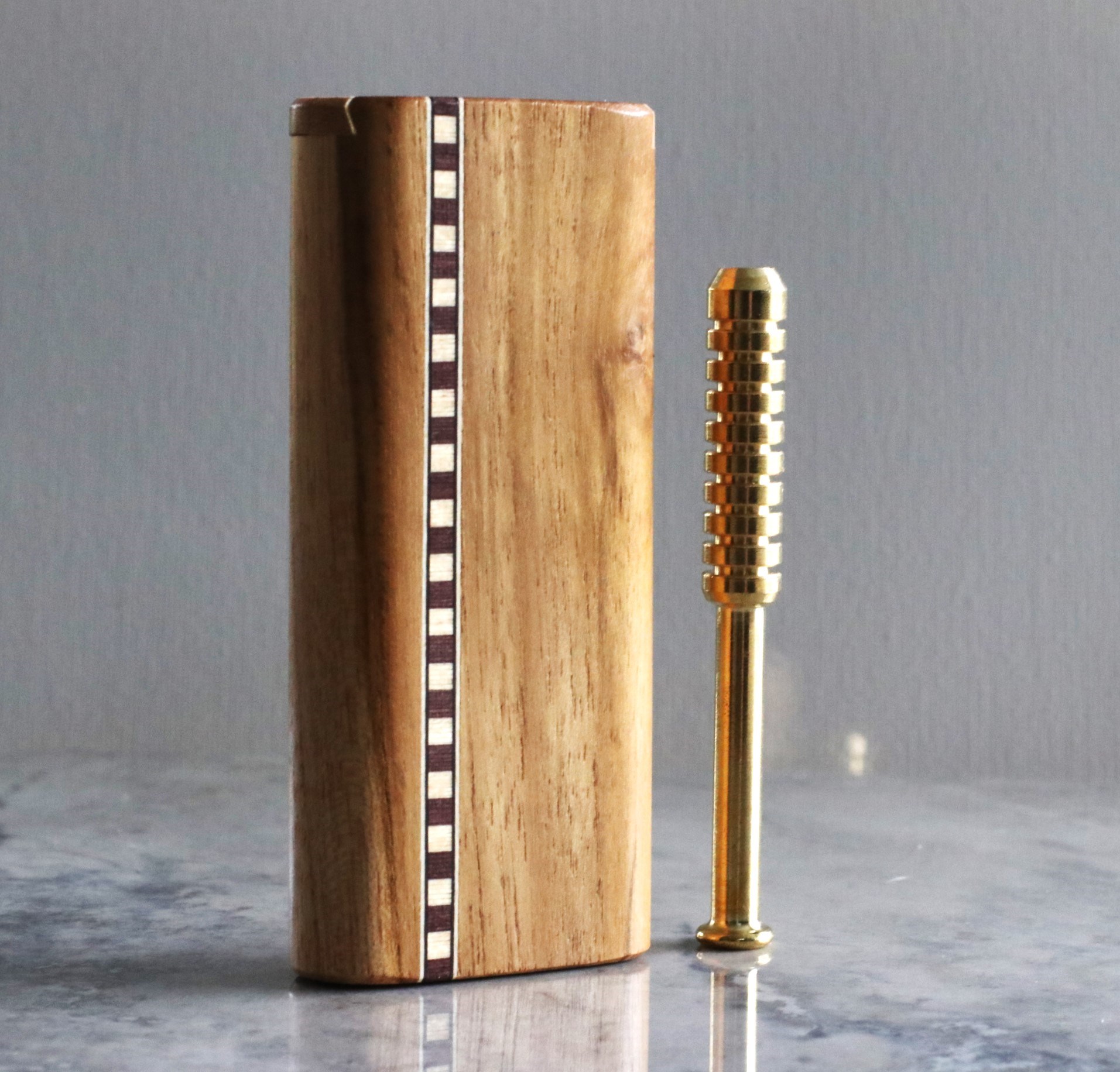 One of a Kind Teak Wood Dugout & One Hitter-Inlaid Face
